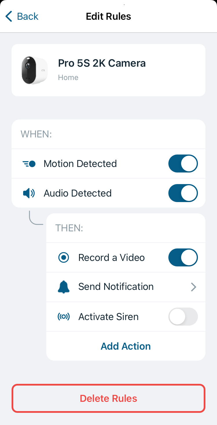 How do I add, edit, or remove rules in my Arm Away, Arm Home, and